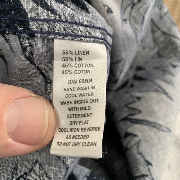 Vstr Shirt Mens Size Medium Blue Floral Linen Blend Button Up Short Sleeve - Picture 4 of 6